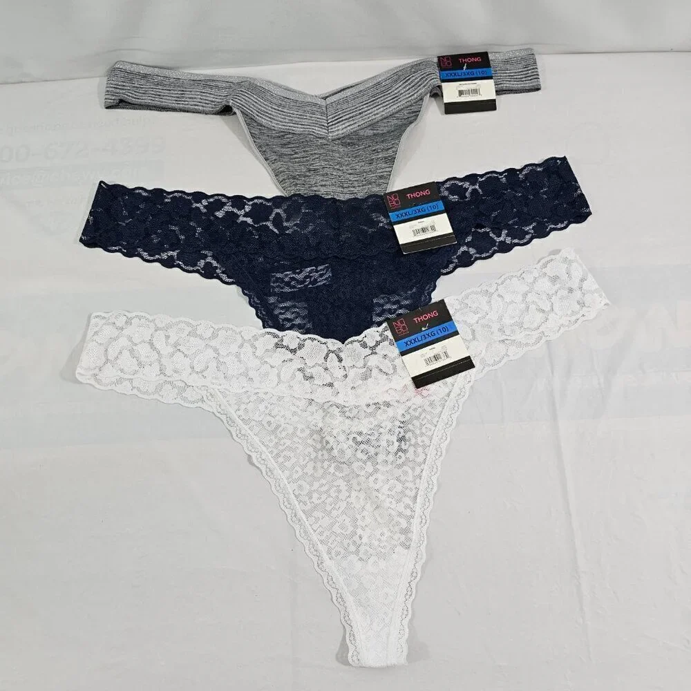 No Boundaries Women’s 3-Pack Multi-Color Seamless Lace Thong Panties – Size XXXL